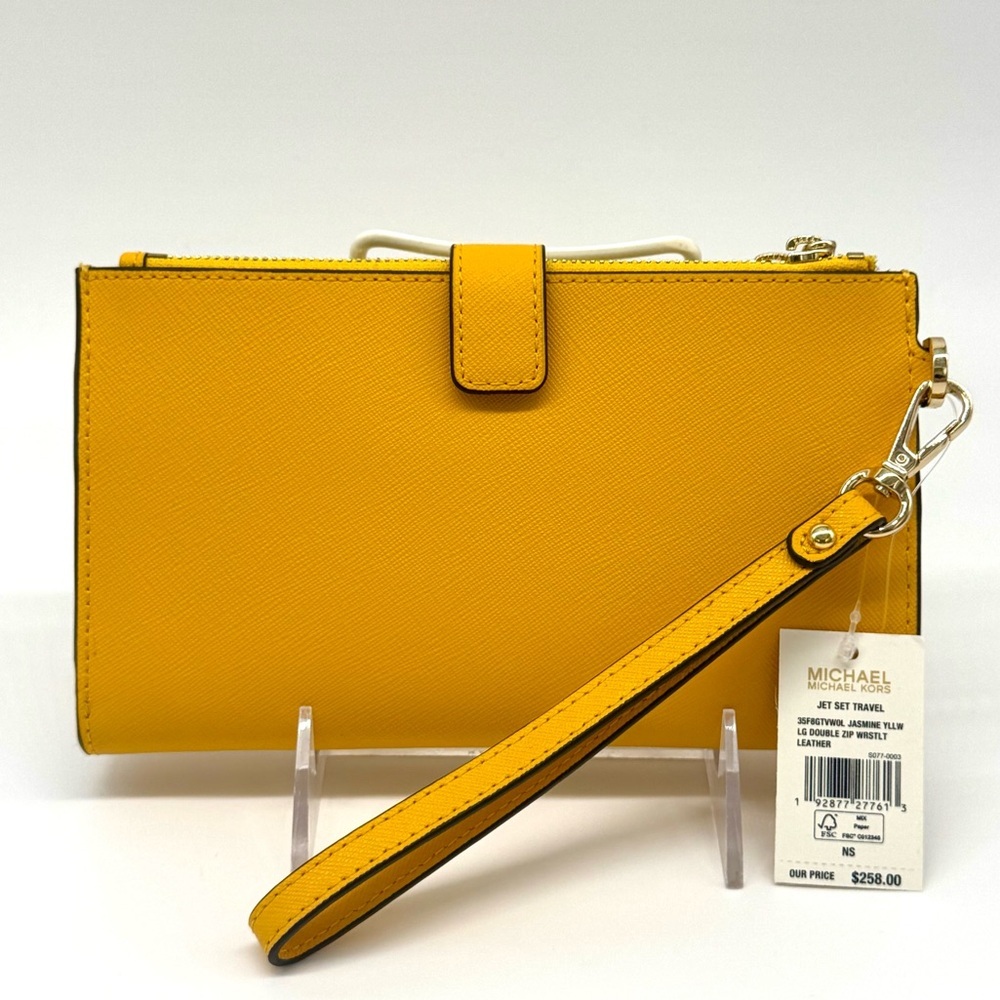Michael Kors Large Jet Set Travel Double Zip Wallet Wristlet Jasmine Yellow - Picture 5 of 9